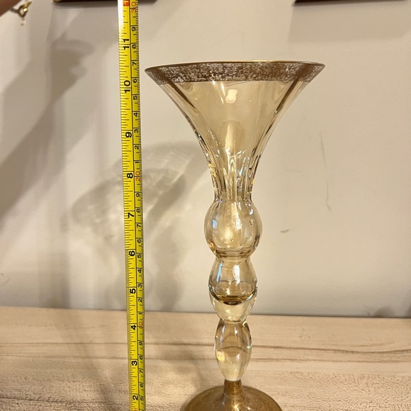 Bombay glass made in Poland tall light amber color with gold accents vase - Picture 8 of 8